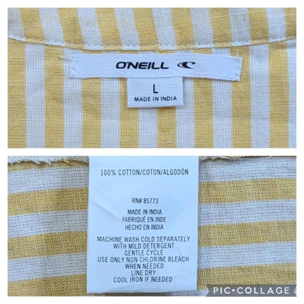 New O'Neill Belizin Yellow White Stripes Cover Up Oversized Size L Round V-neck - Picture 8 of 10
